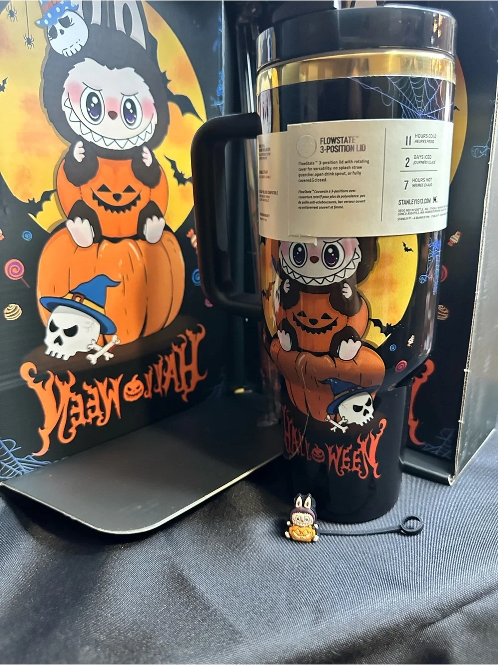 Stanley Quencher H2.0 Halloween Labubu Tumbler - Black/Orange
